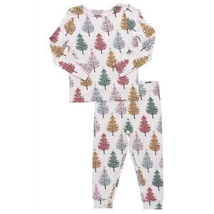 NEW PINK CHICKEN kid's bamboo pajama set in multi christmas trees